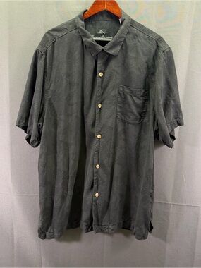 Tommy Bahama Hawaiian Shirt Mens XXL Black Short Sleeve Silk Camp Button Up